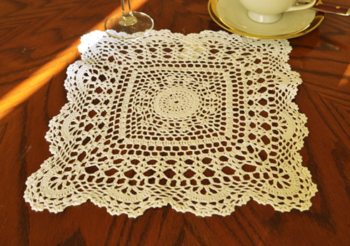 square crochet doily. 12" square. wheat color 2 pieces pack